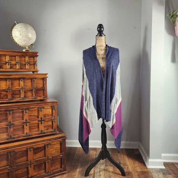 Bobeau Open-Front Multicolored Striped Cardigan Wrap OS - Picture 2 of 8